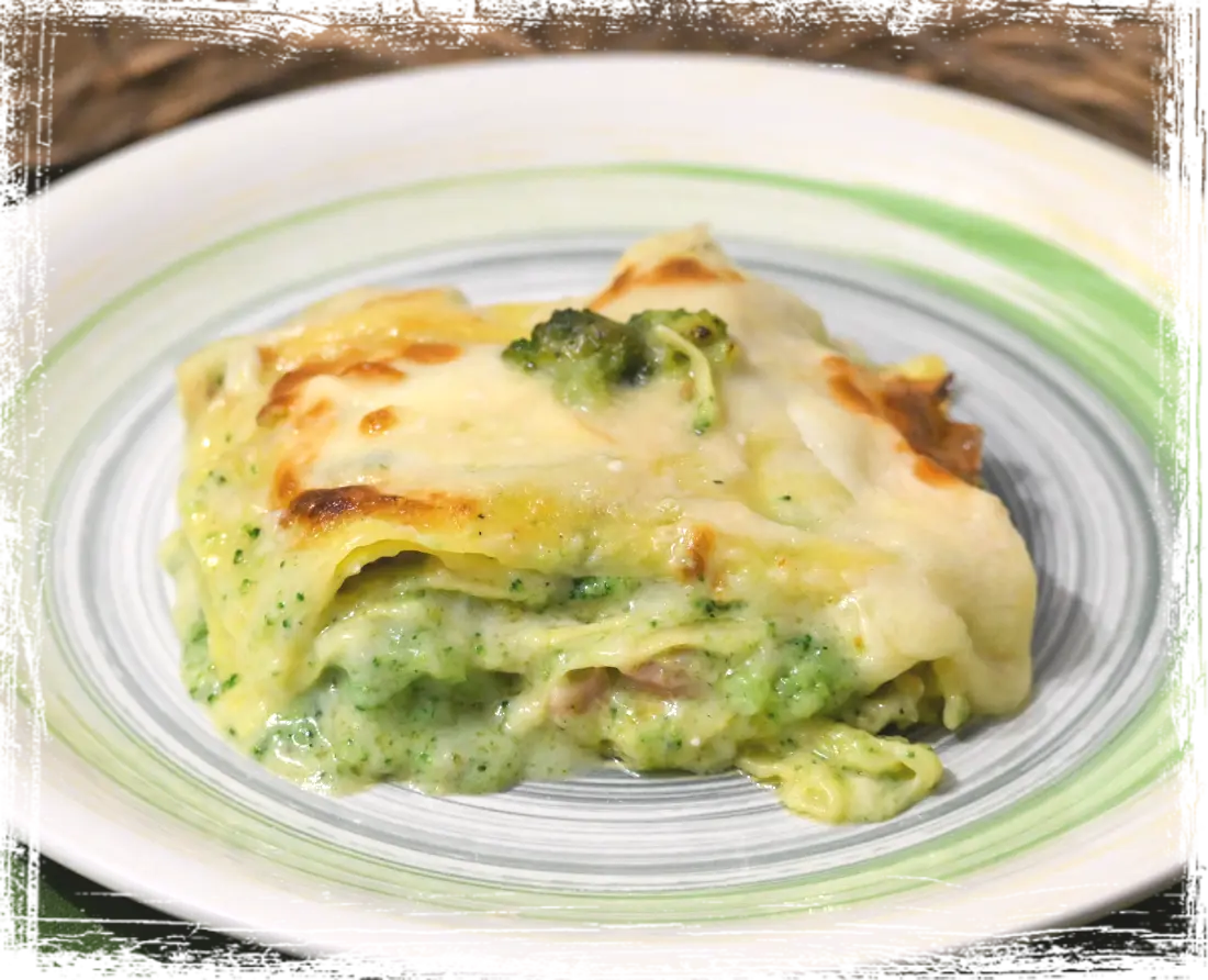 Lasagne con broccoli, provola e pancetta affumicate